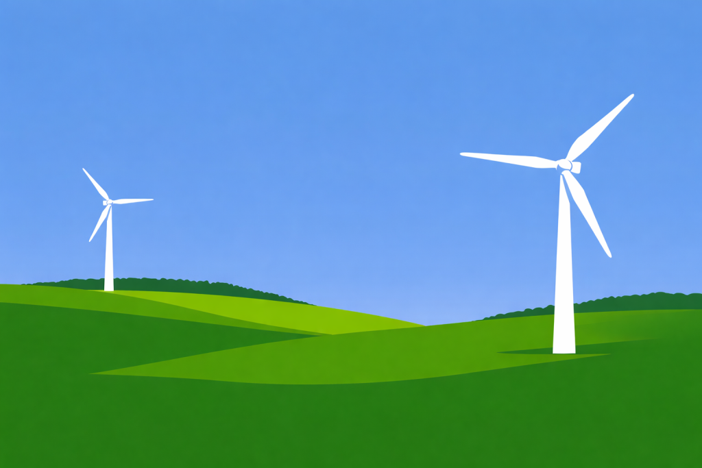 Wind turbine on rural farm land in the uk - small scale wind farm