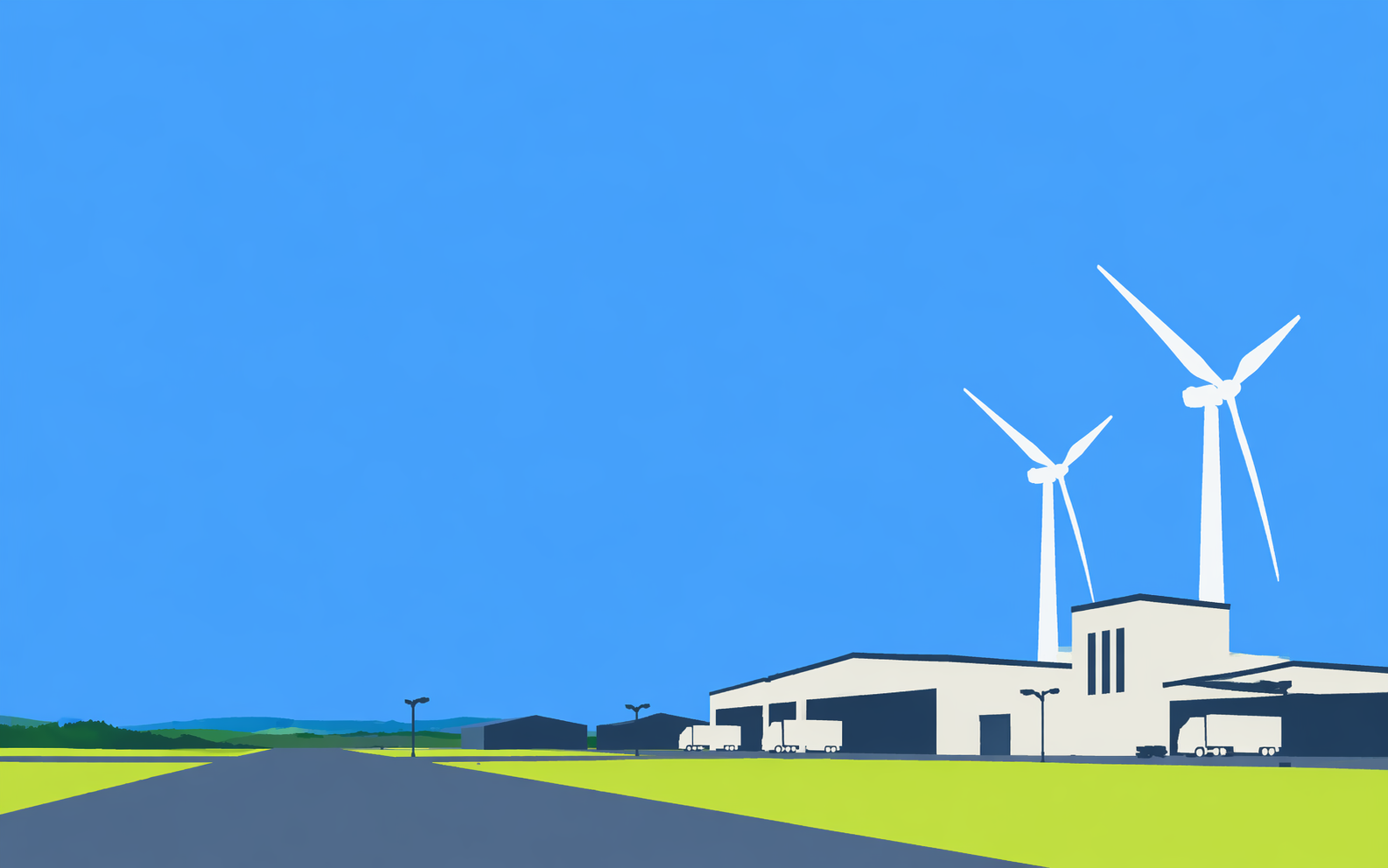 Industrial landscape with wind turbines Tor wind direct supply