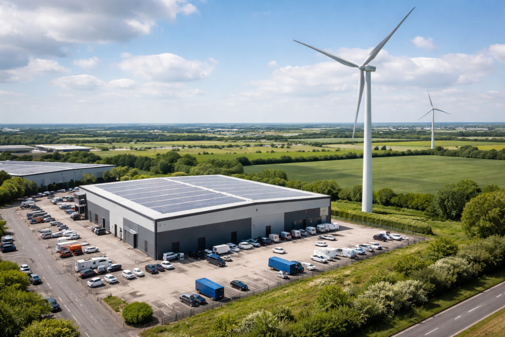 Wind-powered direct wire supply industrial site in the UK